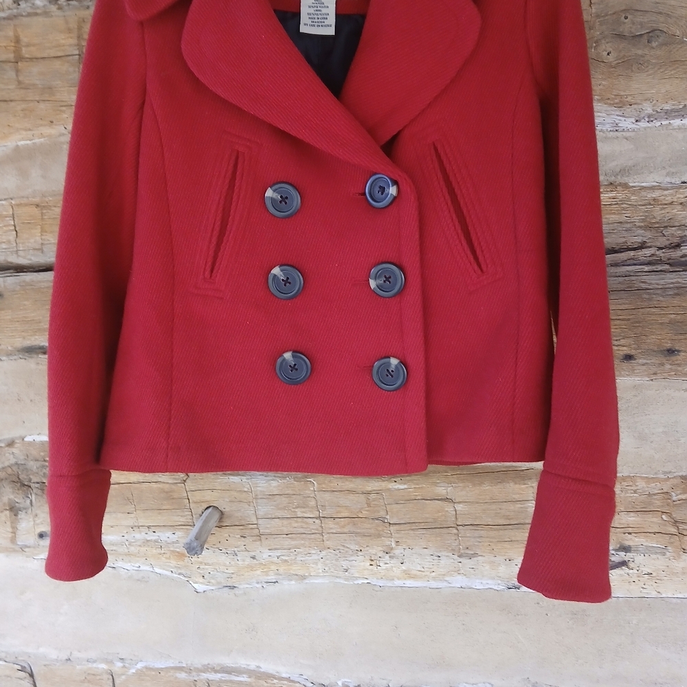 New York Classics Vintage Red Double Breasted Wool Blend Pea Coat XS - Picture 3 of 10